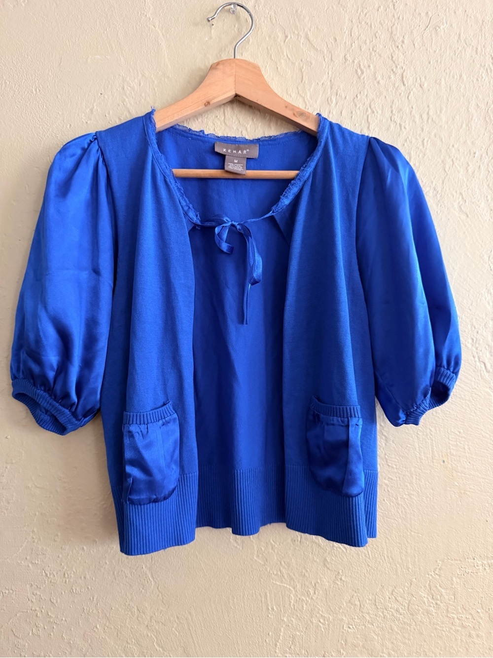 Xhilaration Bright Blue Puff Sleeve Cardigan Top